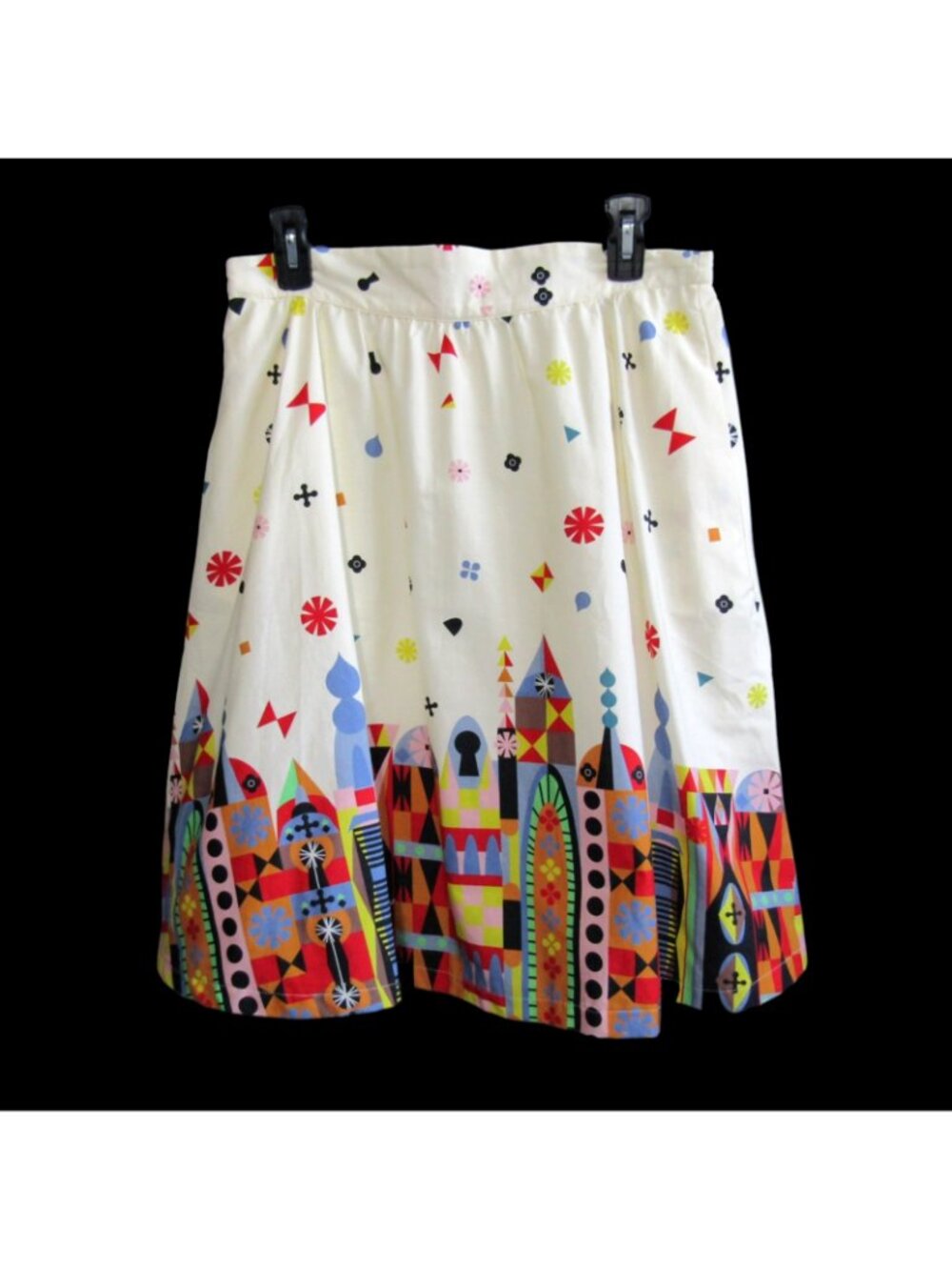 ModCloth Womens L Cotton Graphic Border Print Skirt Novelty Castle Retro New - Picture 2 of 14